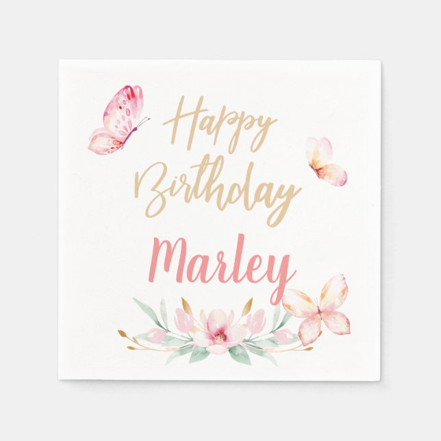 Butterfly Kisses & Birthday Wishes, Any Age Party Napkins (Front)