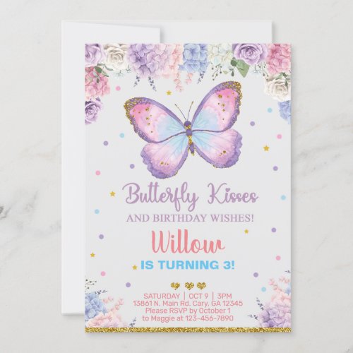 Butterfly kisses birthday wishes girl invite invi invitation