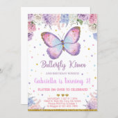 Butterfly kisses birthday wishes girl invite. invitation (Front/Back)