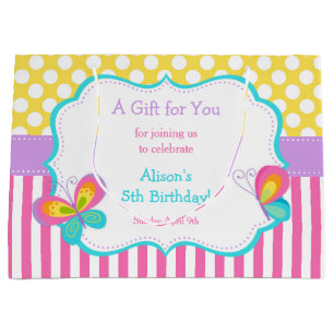 Butterfly Kisses & Birthday Wishes Party Thank You Large Gift Bag