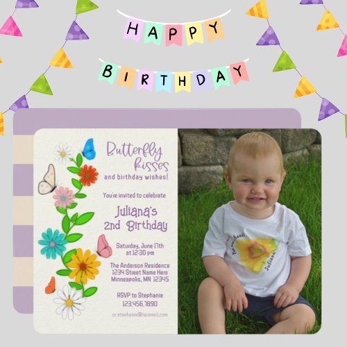 Butterfly Kisses  birthday wishes Photo Birthday Invitation