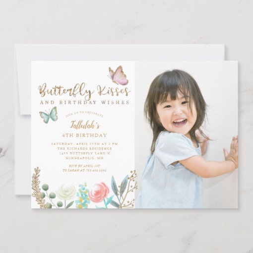 Butterfly Kisses Birthday Wishes Photo Party Invitation Zazzle