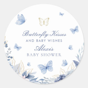 Butterfly Kisses Boy Baby Shower Classic Round Sticker