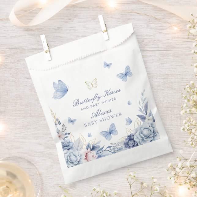Butterfly Kisses Boy Baby Shower  Favor Bag (Clipped)