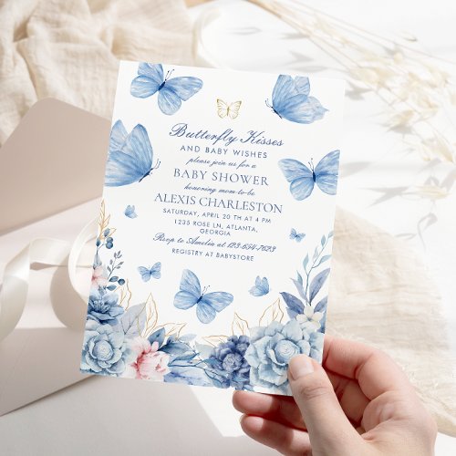 Butterfly Kisses Boy Baby Shower  Invitation