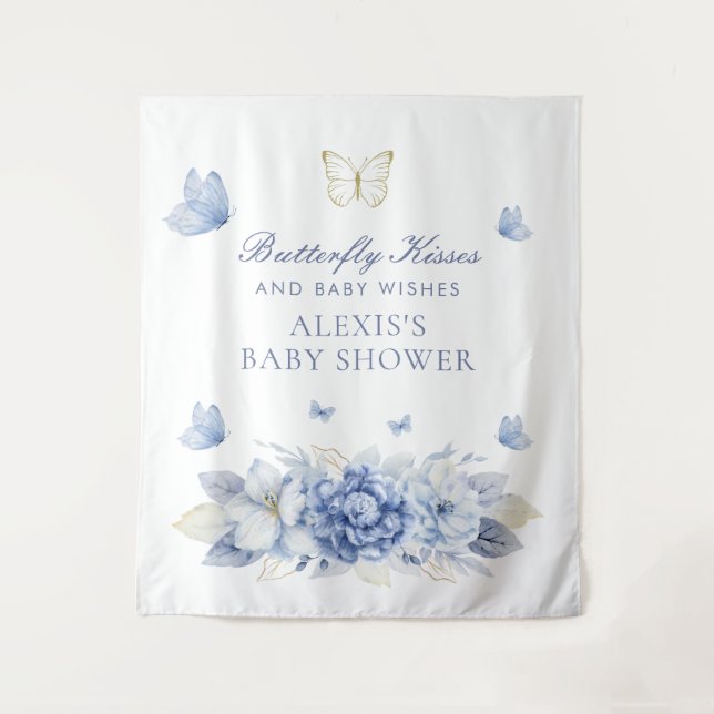 Butterfly Kisses Boy Baby Shower Tapestry (Front)