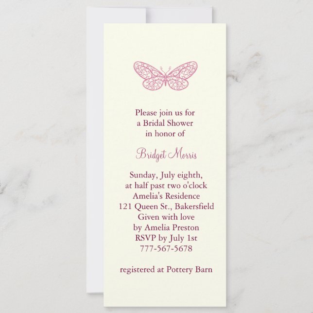 Butterfly Kisses Bridal Shower Invitation (Front)