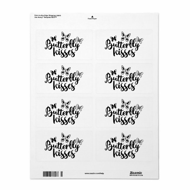 Butterfly Kisses Butterflies Black White Wedding Label (Full Sheet)