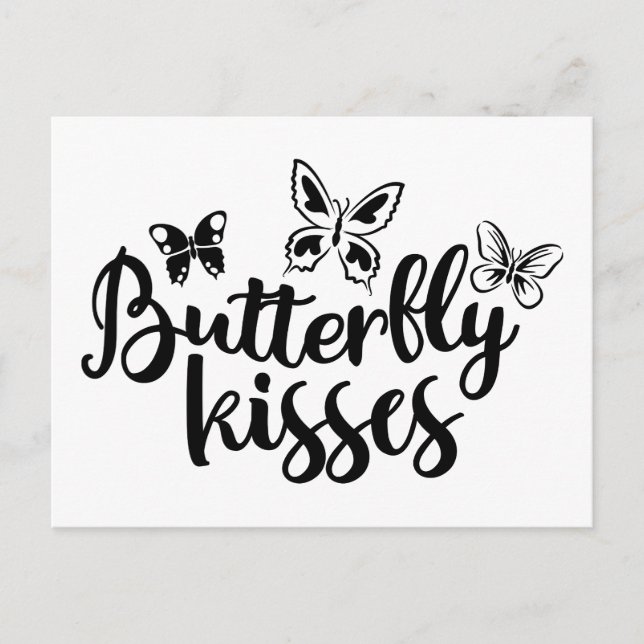 Butterfly Kisses Butterflies Black White Wedding Postcard (Front)