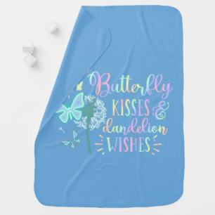 Butterfly Kisses Dandelion Wishes Cute Customized Baby Blanket