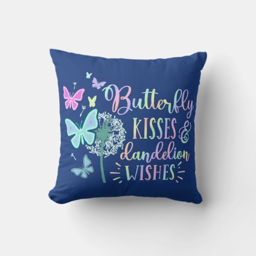 Butterfly Kisses Dandelion Wishes Cute Customized Throw Pillow