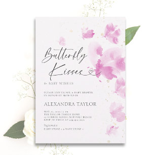 Butterfly Kisses Dreamy Pink Chic Baby Girl Shower Invitation