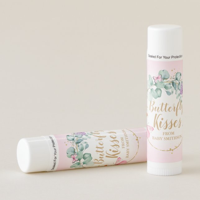 Butterfly Kisses Eucalyptus Baby Shower Favor Lip Balm (Front)