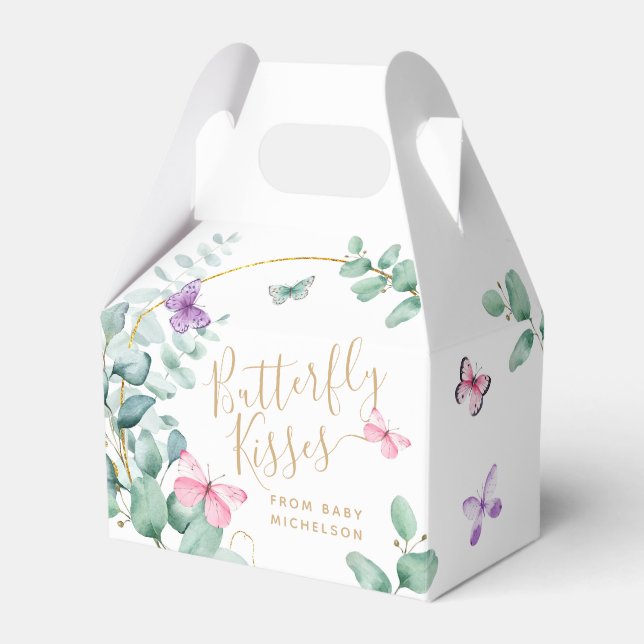 Butterfly Kisses Eucalyptus Baby Shower Thank You Favor Boxes (Front Side)