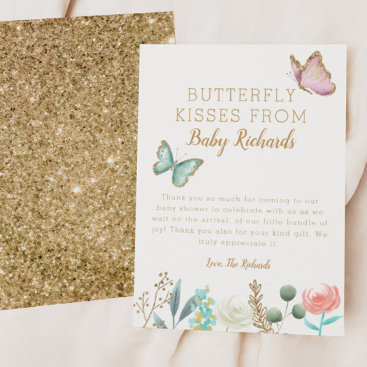 Butterfly Kisses Floral Baby Shower Thank You Card