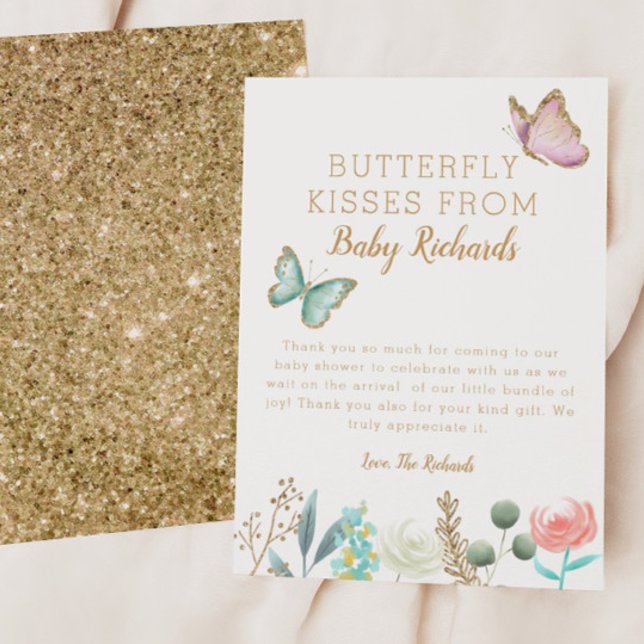 Butterfly Kisses Floral Baby Shower Thank You Card (Creator Uploaded)