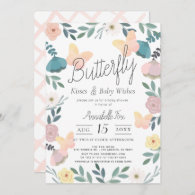 Butterfly Kisses Floral Garden Pink Baby Shower Invitation