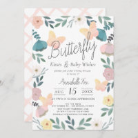 Butterfly Kisses Floral Garden Pink Baby Shower Invitation