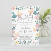 Butterfly Kisses Floral Garden Pink Baby Shower Invitation (Standing Front)