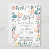 Butterfly Kisses Floral Garden Pink Baby Shower Invitation (Front)