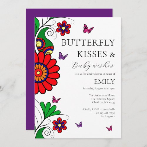 Butterfly Kisses Floral Whimsical Baby Shower  Invitation