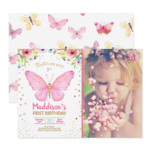Butterfly Kisses Garden Floral Confetti Birthday Invitation
