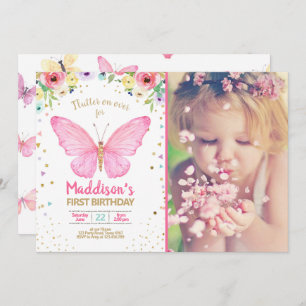 Butterfly Kisses Garden Floral Confetti Birthday Invitation