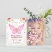 Butterfly Kisses Garden Floral Confetti Birthday Invitation (Standing Front)