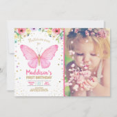 Butterfly Kisses Garden Floral Confetti Birthday Invitation (Front)