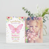 Butterfly Kisses Garden Floral Confetti Birthday Invitation (Standing Front)