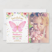 Butterfly Kisses Garden Floral Confetti Birthday Invitation (Front)