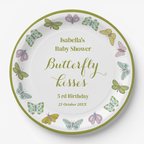 Butterfly kisses Girl Baby Shower Decor Paper Plates
