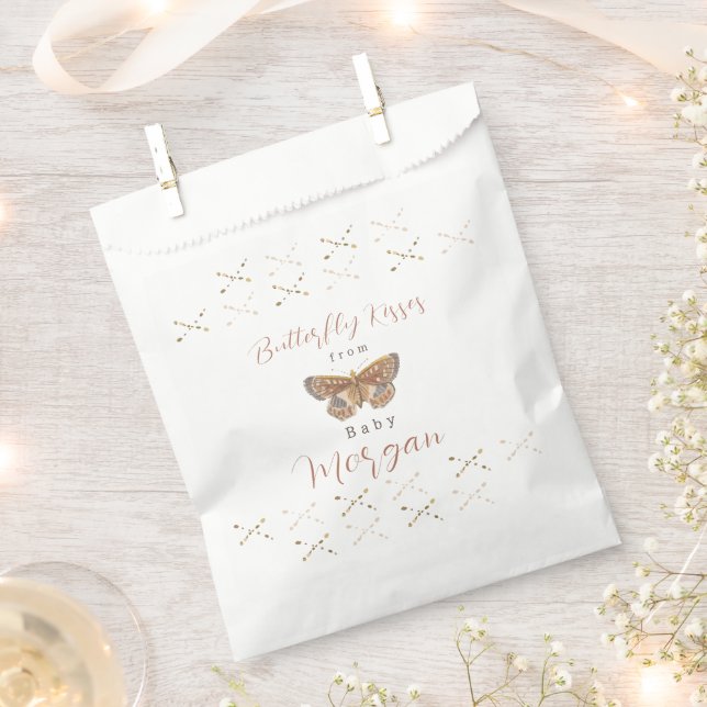 Butterfly Kisses Girl Baby Shower  Favor Bag (Clipped)
