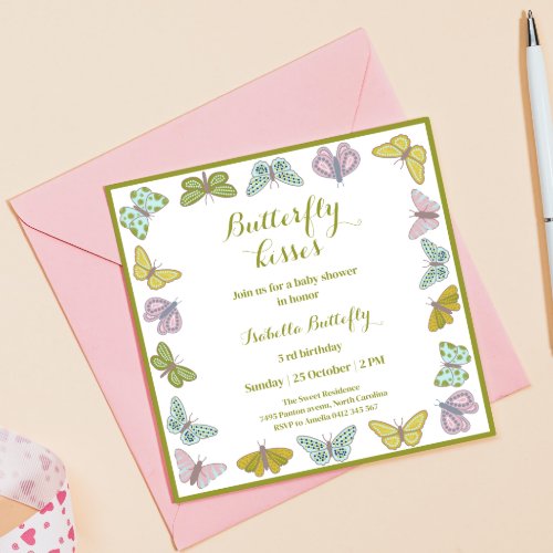 Butterfly kisses Girl Baby Shower Invitation