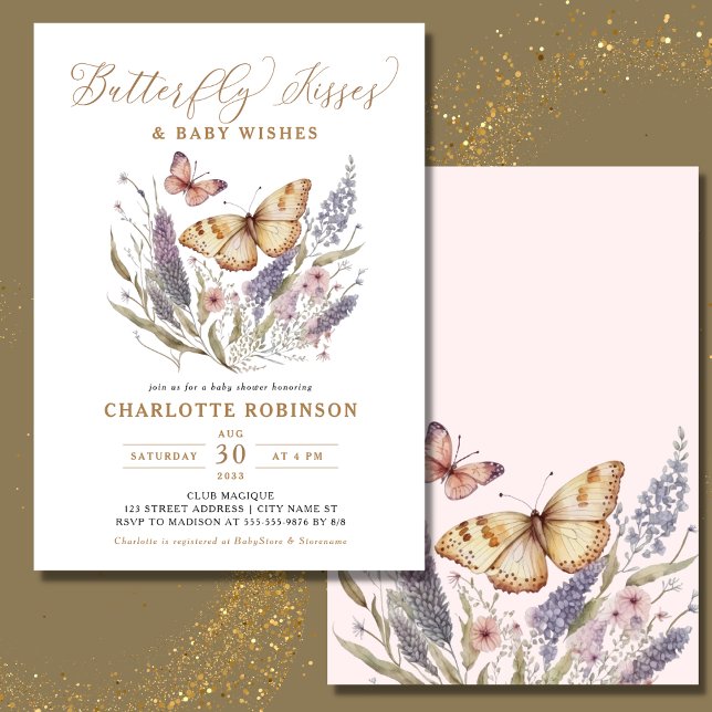 Butterfly Kisses Girl Baby Shower Invitation (Creator Uploaded)