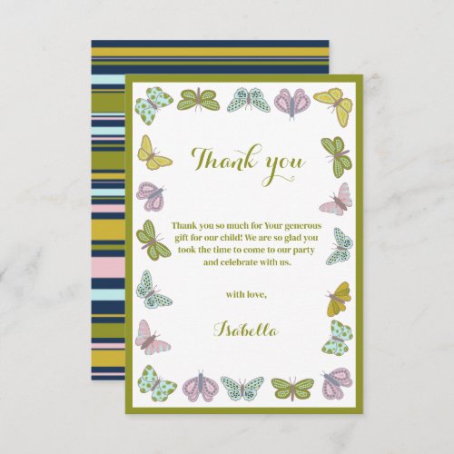 Butterfly kisses Girl Baby Shower Thank you card