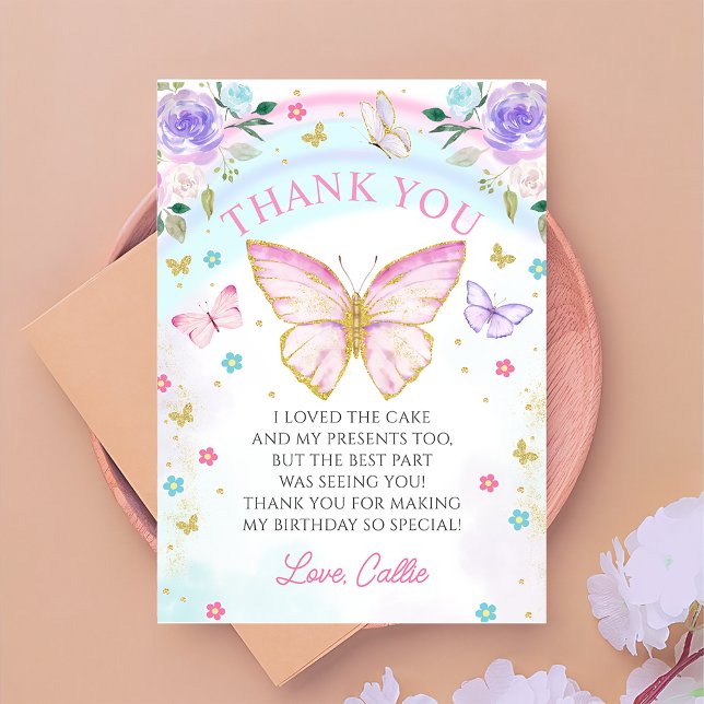Butterfly kisses Girl Birthday Thank You Card (Creator Uploaded)