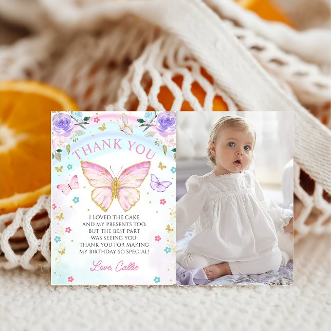 Butterfly kisses Girl Birthday Thank You Card (Creator Uploaded)