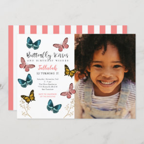 Butterfly Kisses Girls Birthday Party Photo Invitation