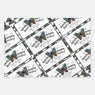 Butterfly Kisses Happy Birthday Wrapping Paper Sheets
