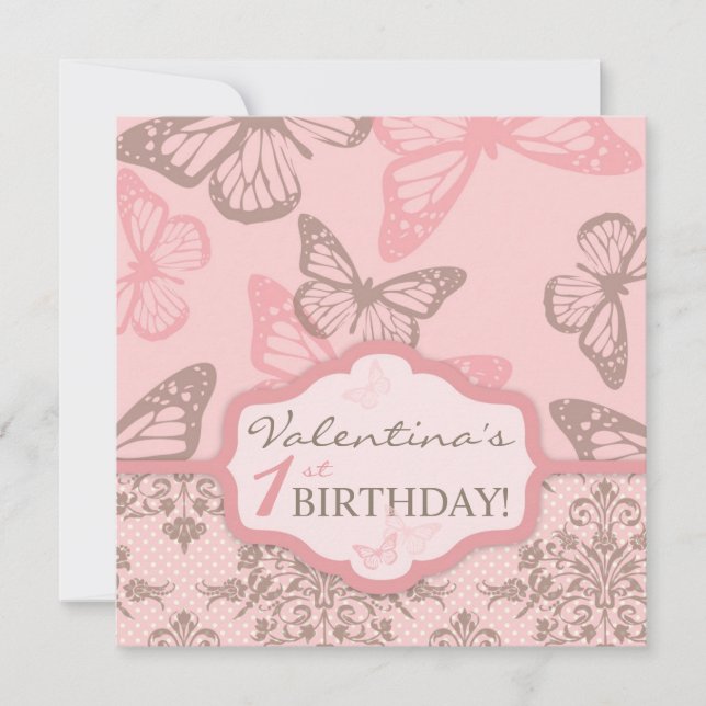 Butterfly Kisses Petal Birthday Invitation Square2 (Front)