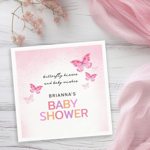 Butterfly Kisses Pink Baby Shower Napkins