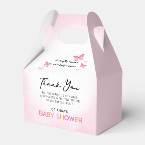 Butterfly Kisses Pink Baby Shower Thank You Favor Boxes