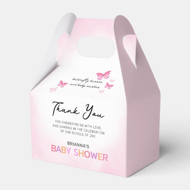 Butterfly Kisses Pink Baby Shower Thank You Favor Boxes (Front Side)