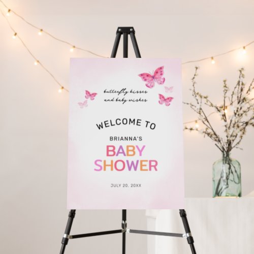Butterfly Kisses Pink Baby Shower Welcome Foam Board