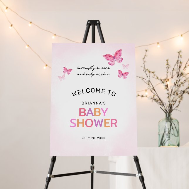 Butterfly Kisses Pink Baby Shower Welcome Foam Board (In Situ (Stand))