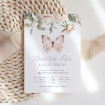Butterfly Kisses Pink Floral Girl Baby Shower Invitation
