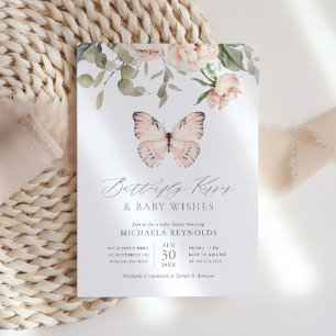 Butterfly Kisses Pink Floral Girl Baby Shower Invitation