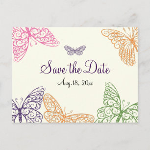 Butterfly Kisses Save the Date ivory Announcement Postcard