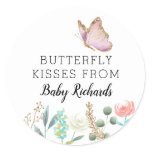 Butterfly Kisses Sweet Baby Shower Favor Classic Round Sticker